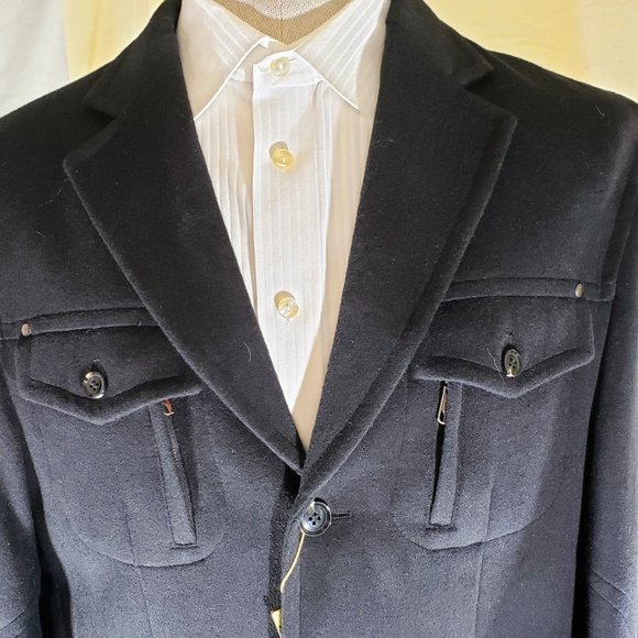 Mantoni NWT- 42R Black-Wool/Cashmere Car Coat 3/4 - Picture 15 of 16